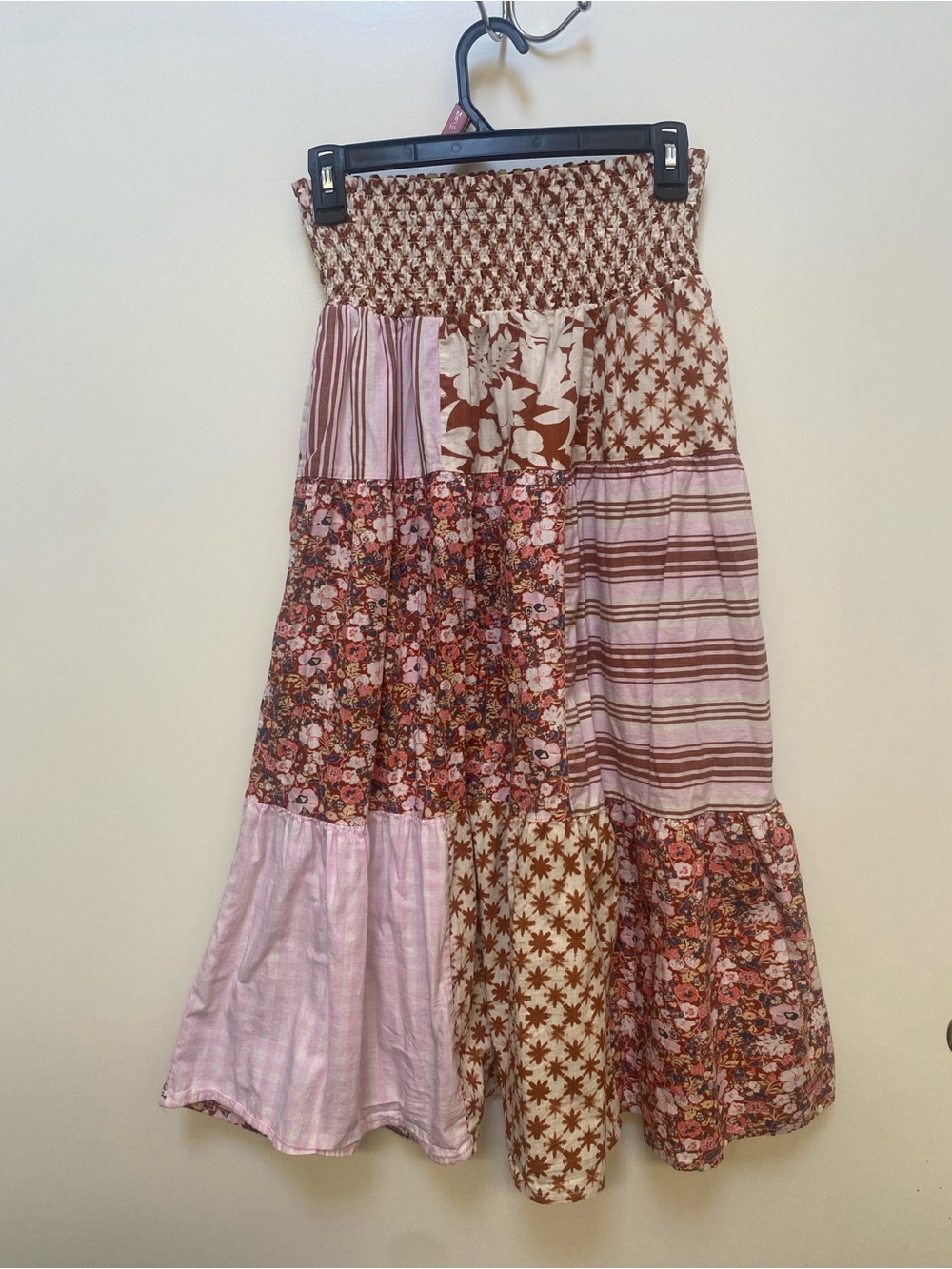 Universal Thread Patchwork Cotton Midi Skirt in Blush and Cream - Picture 3 of 7